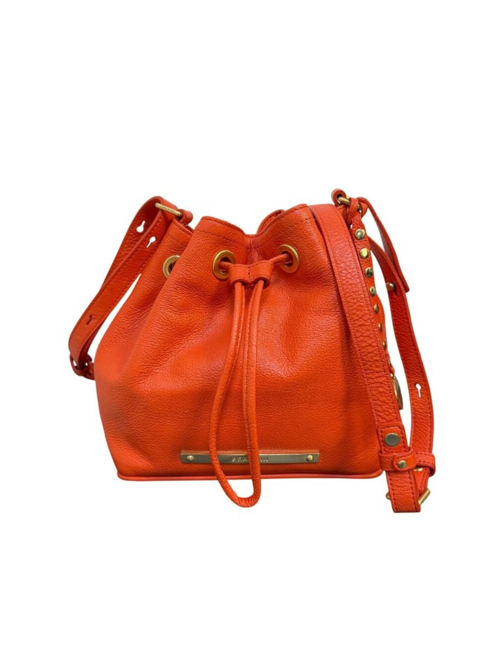Brahmin Orange Leather Drawstring Crossbody Bag